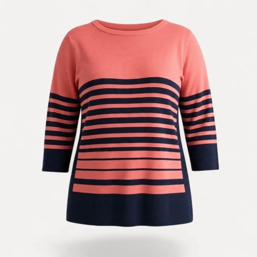 Coral & Navy Striped Sweater 2X